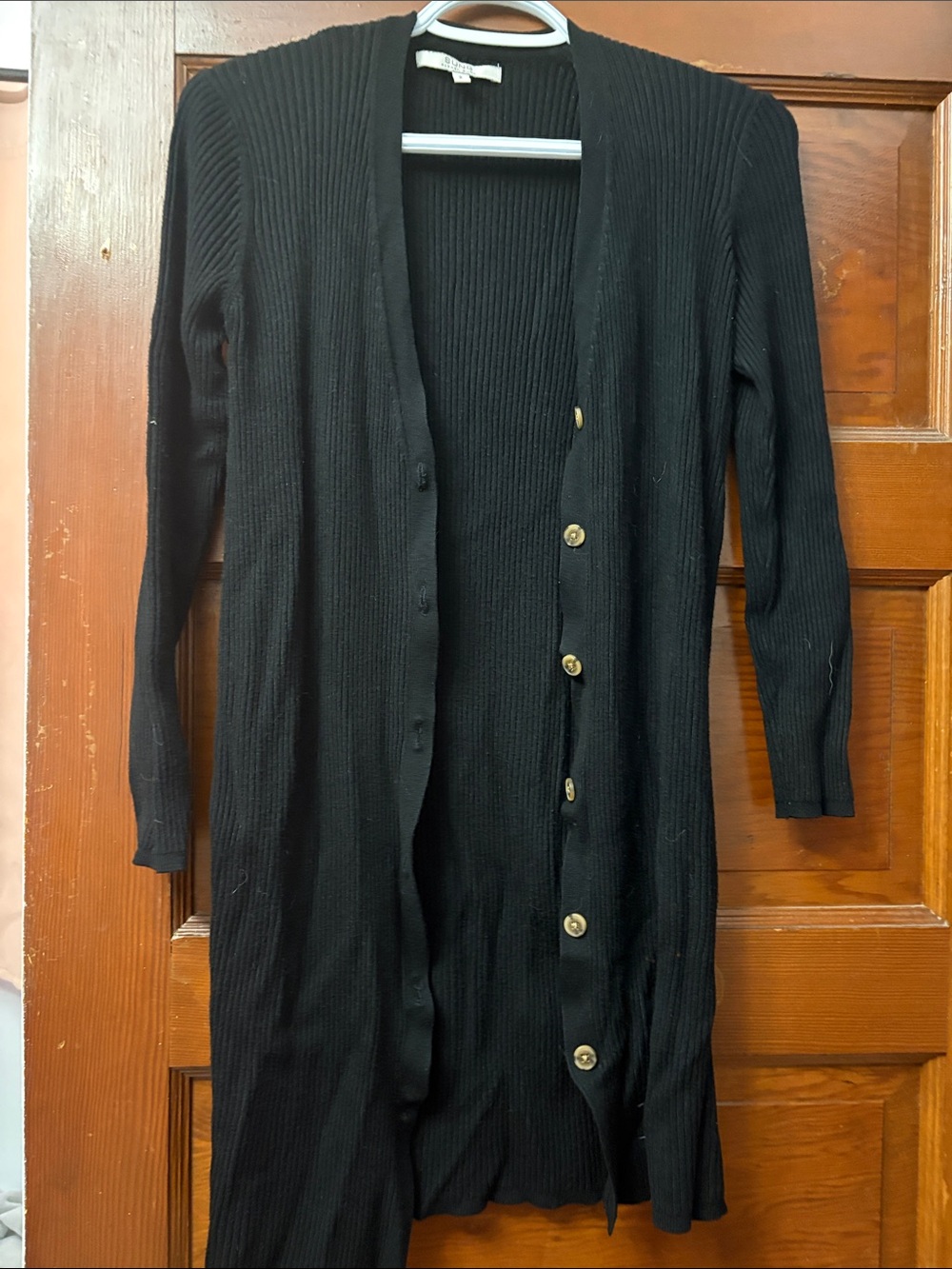 ALFRED SUNG Black Long Ribbed Button-Front Cardigan